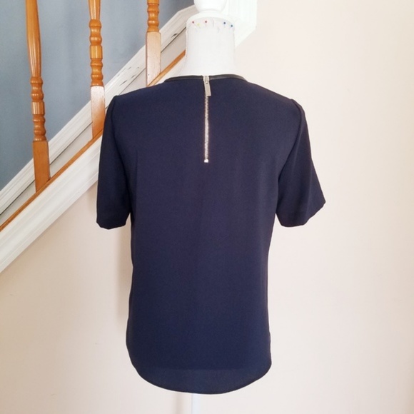 Zara Navy Blue Top with faux Leather Pockets - Picture 3 of 8